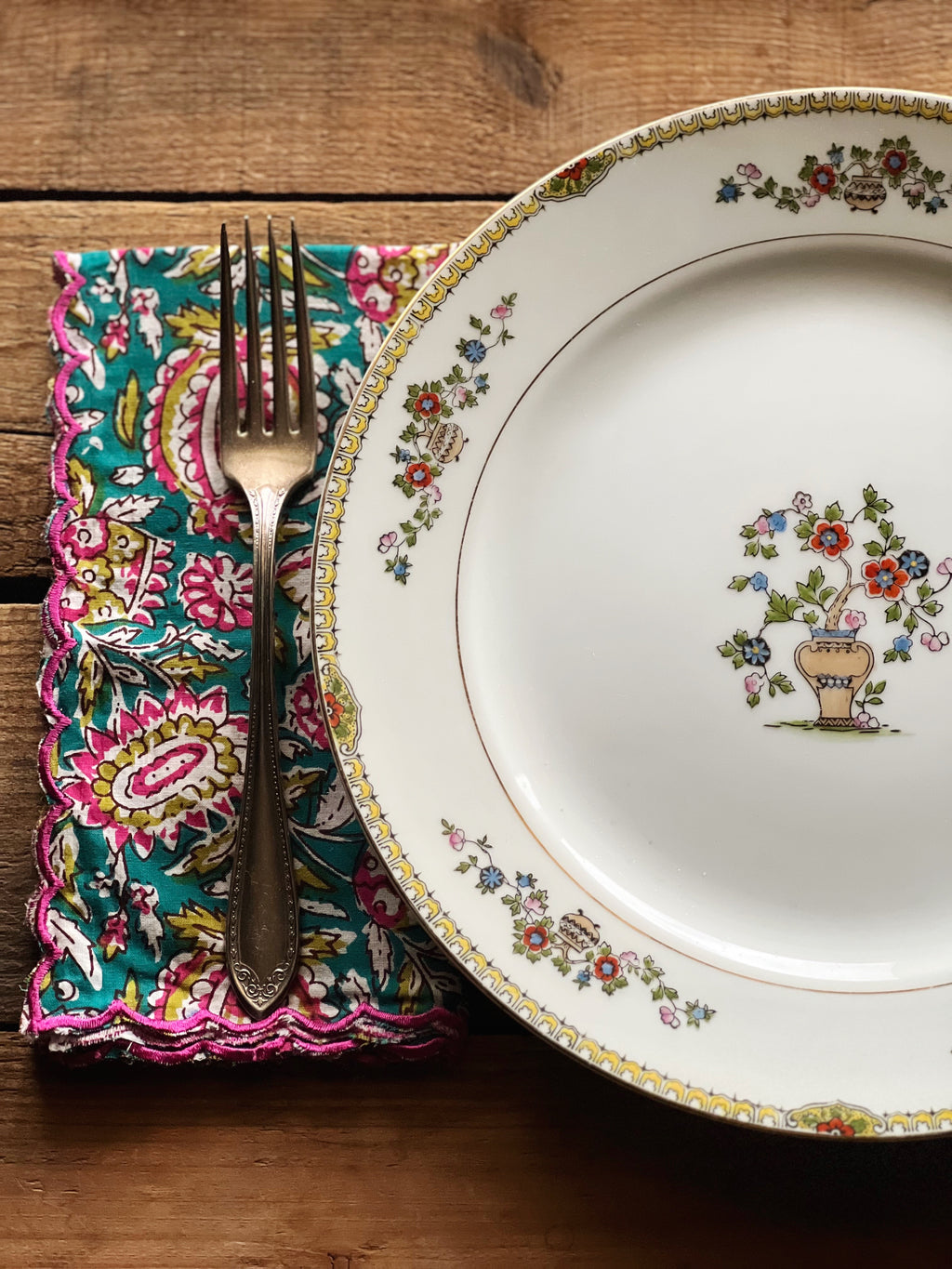 turquoise and pink block print napkins