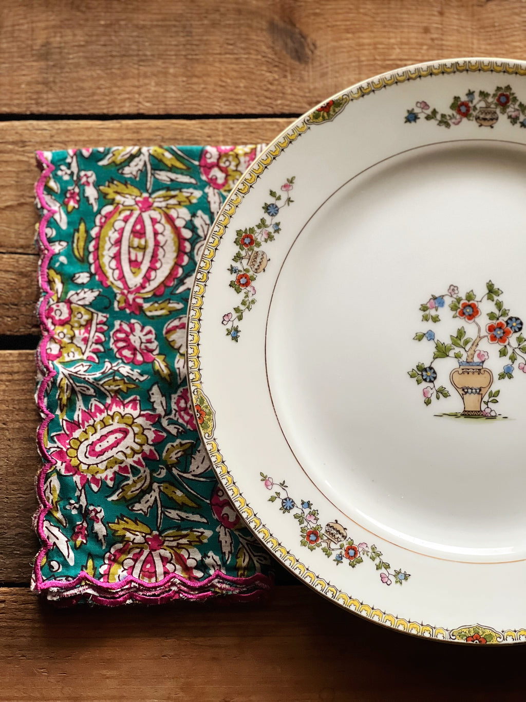 Set of 4 Multicolor Floral Block Print Napkins Hand Made in Spain