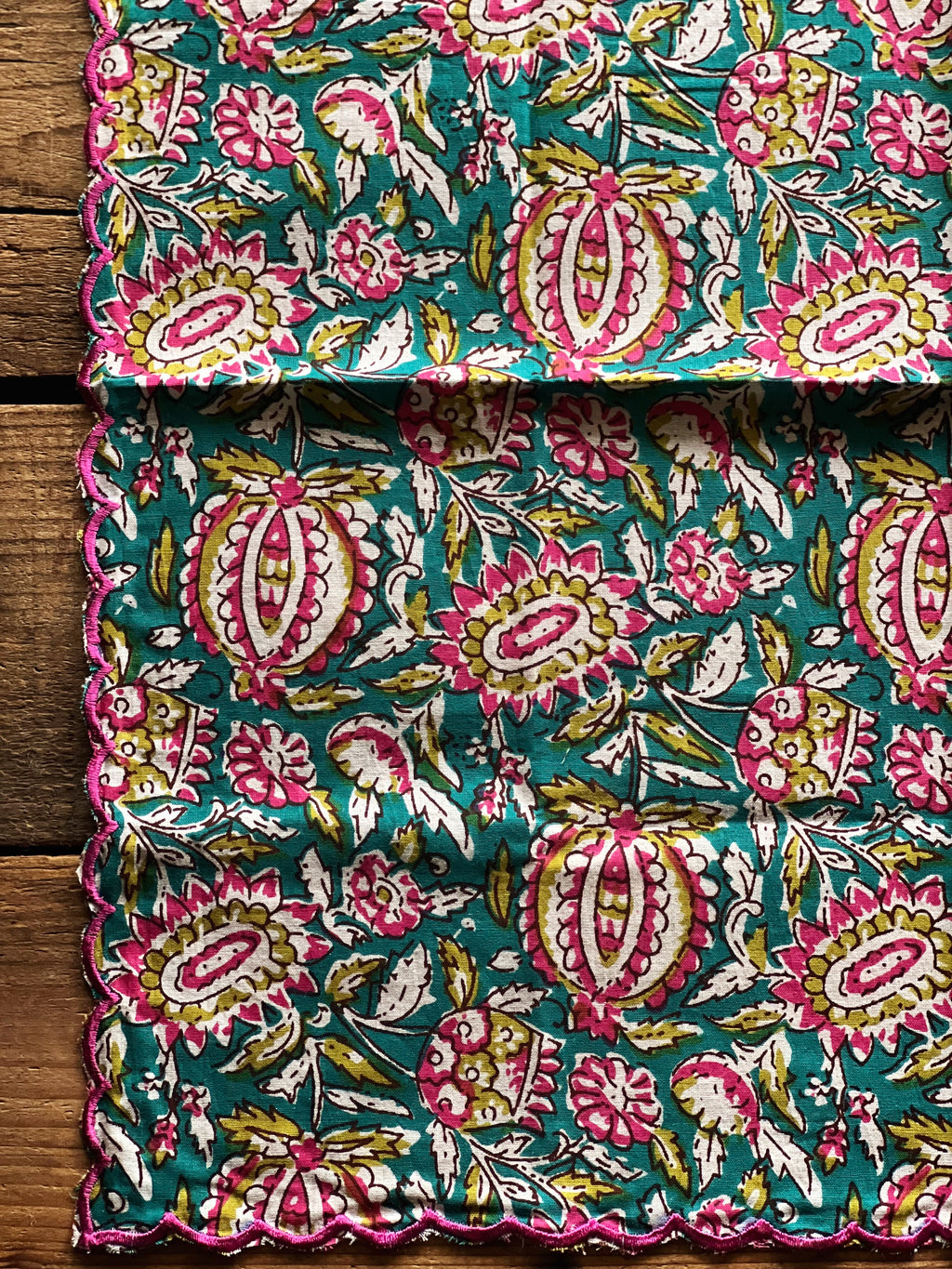 Set of 4 Multicolor Floral Block Print Napkins Hand Made in Spain