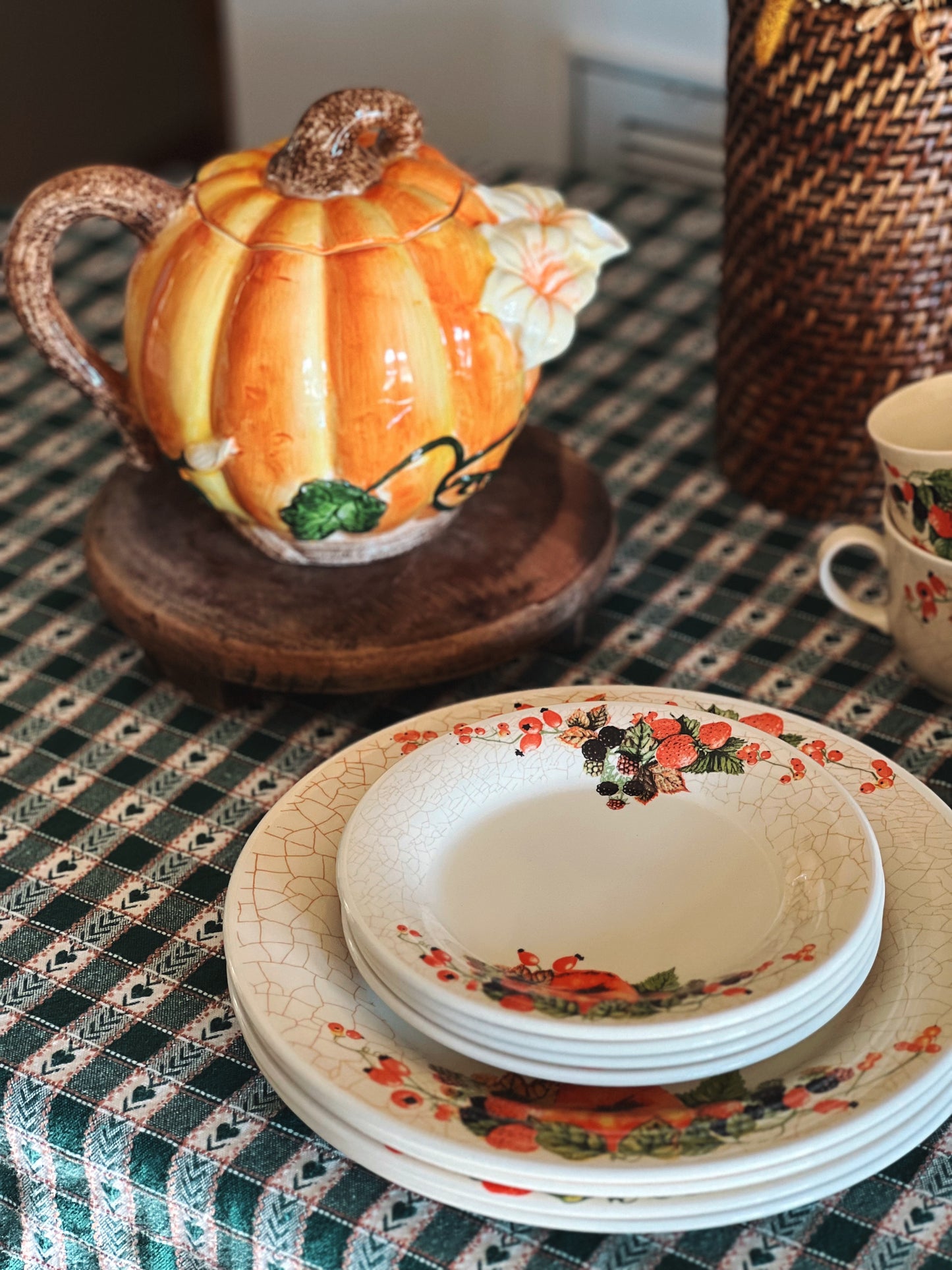 Vintage Staffordshire Harvest Fruit Set of 4 Salad Plates