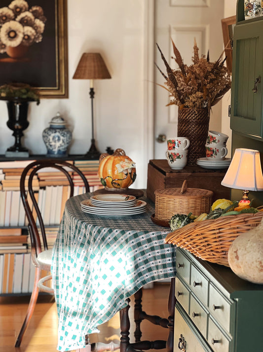 green gingham tablecloth