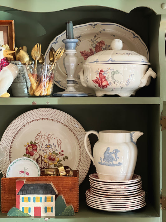 vintage tureen on a kitchen shelf 