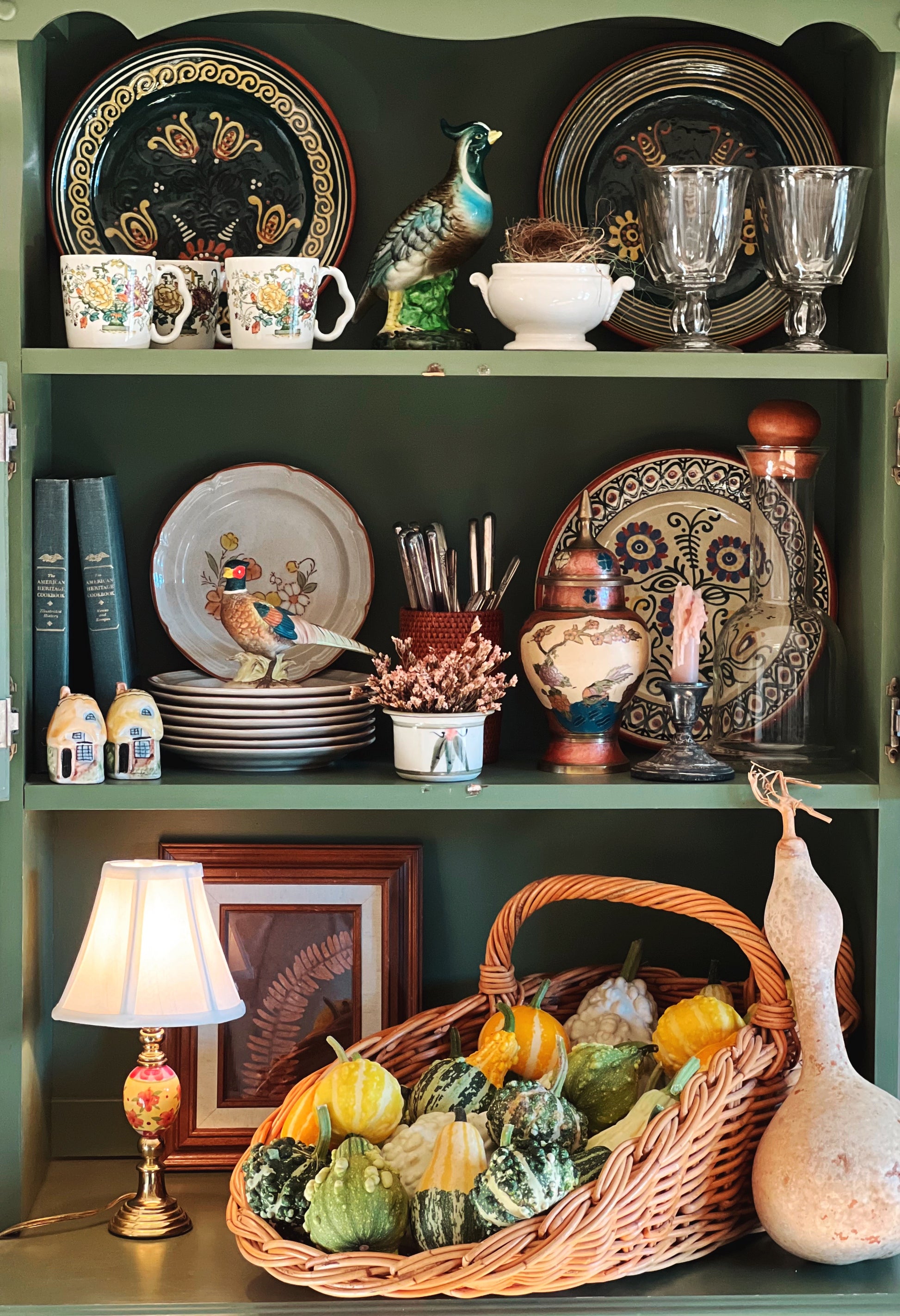 cabinet full of vintage items for the kitchen