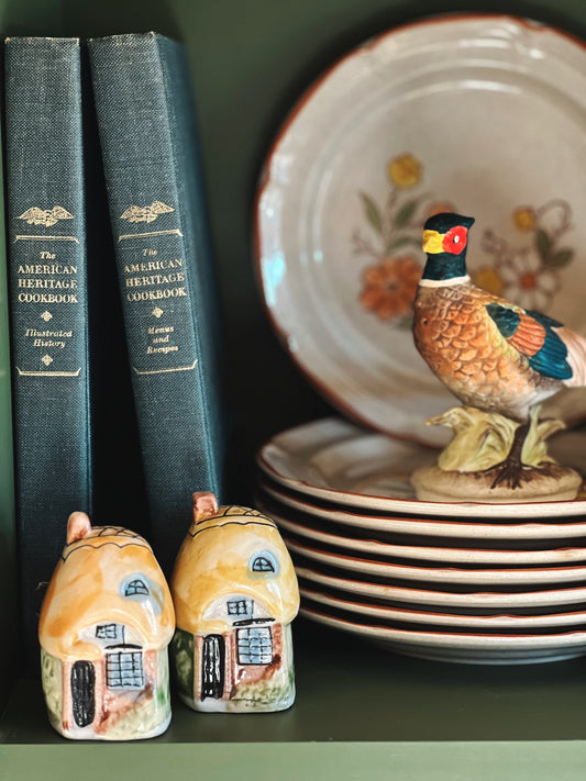 Pair of Vintage Ceramic Cottages Salt & Pepper Shakers