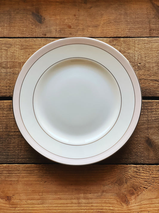 pink banded salad plate with a platinum rim