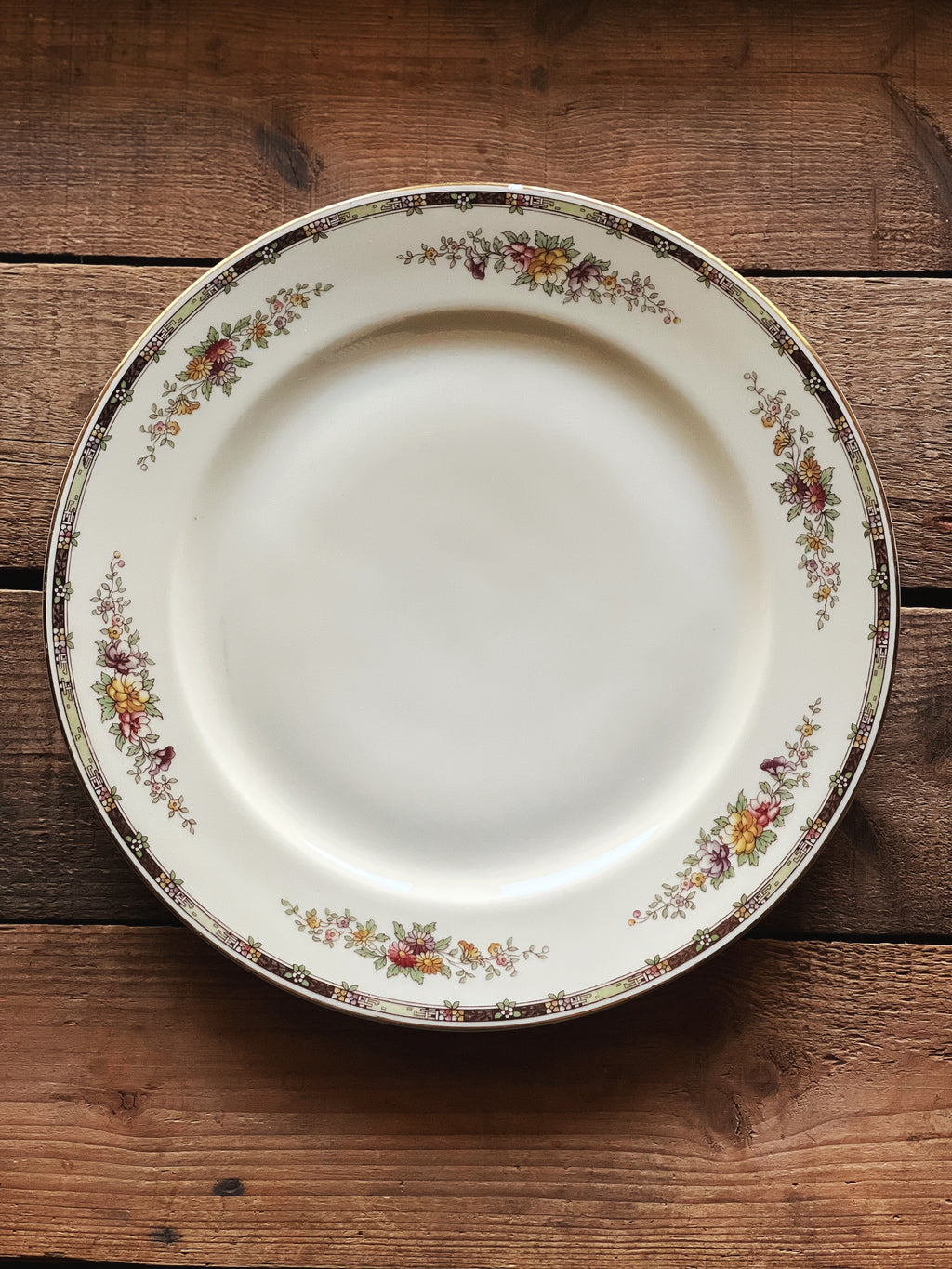 multicolor floral dinner plate with black accents