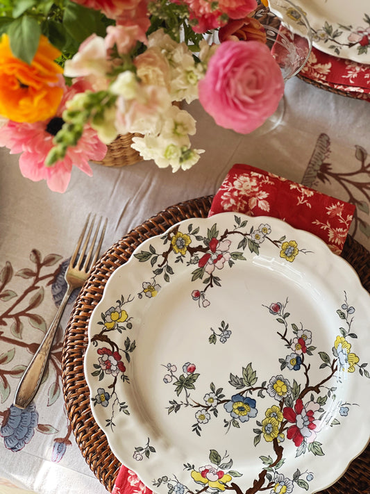 floral dinner plate on a spring table