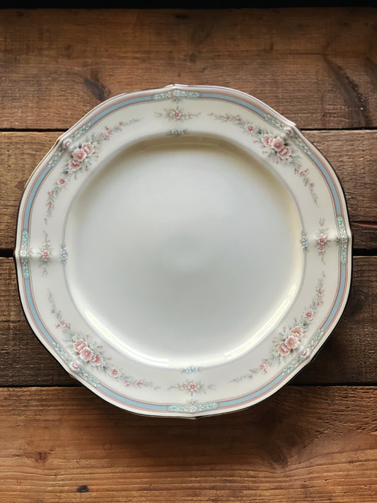 blue and pink floral dinner plate