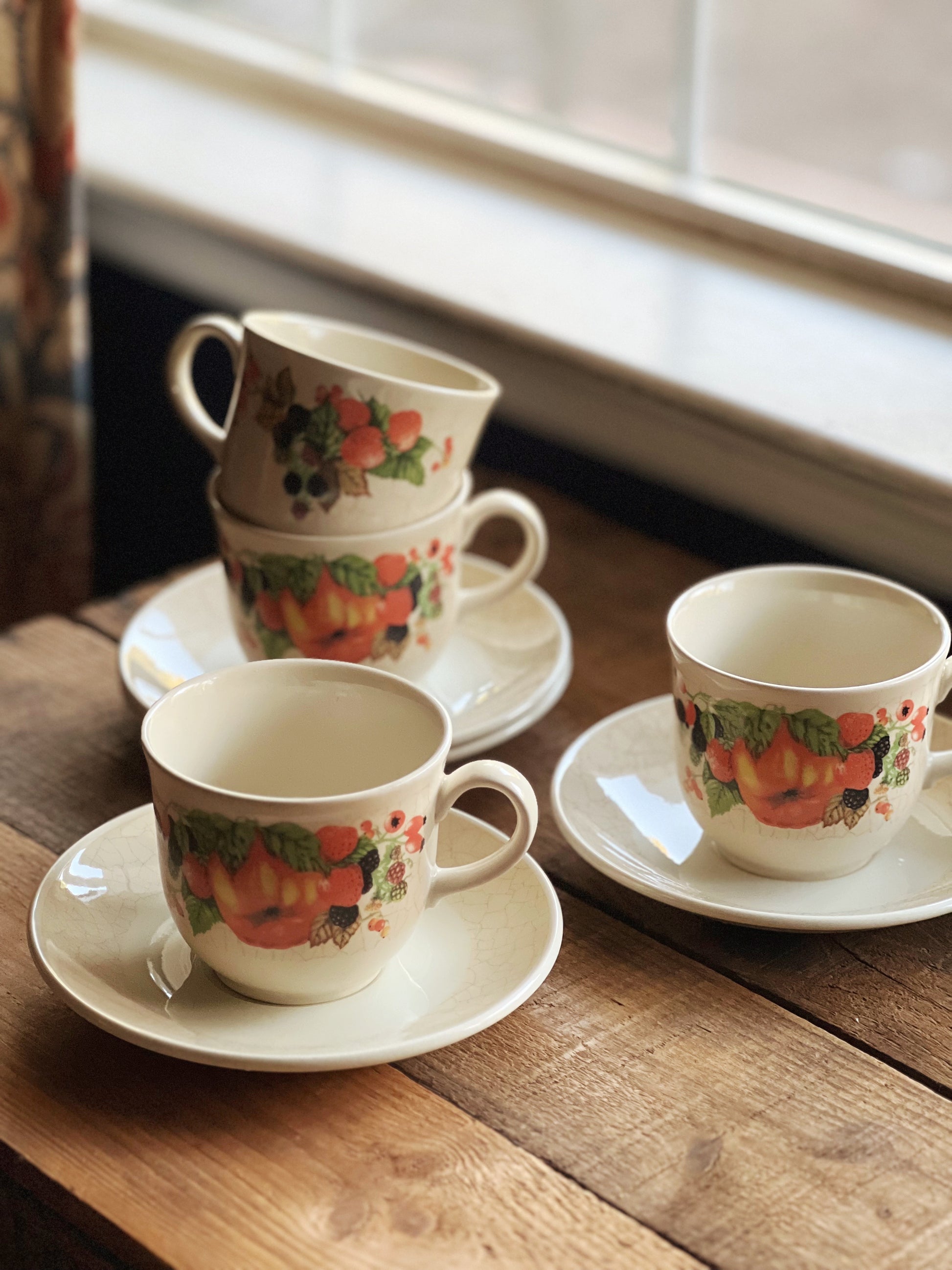 vintage harvest pattern teacups and saucers