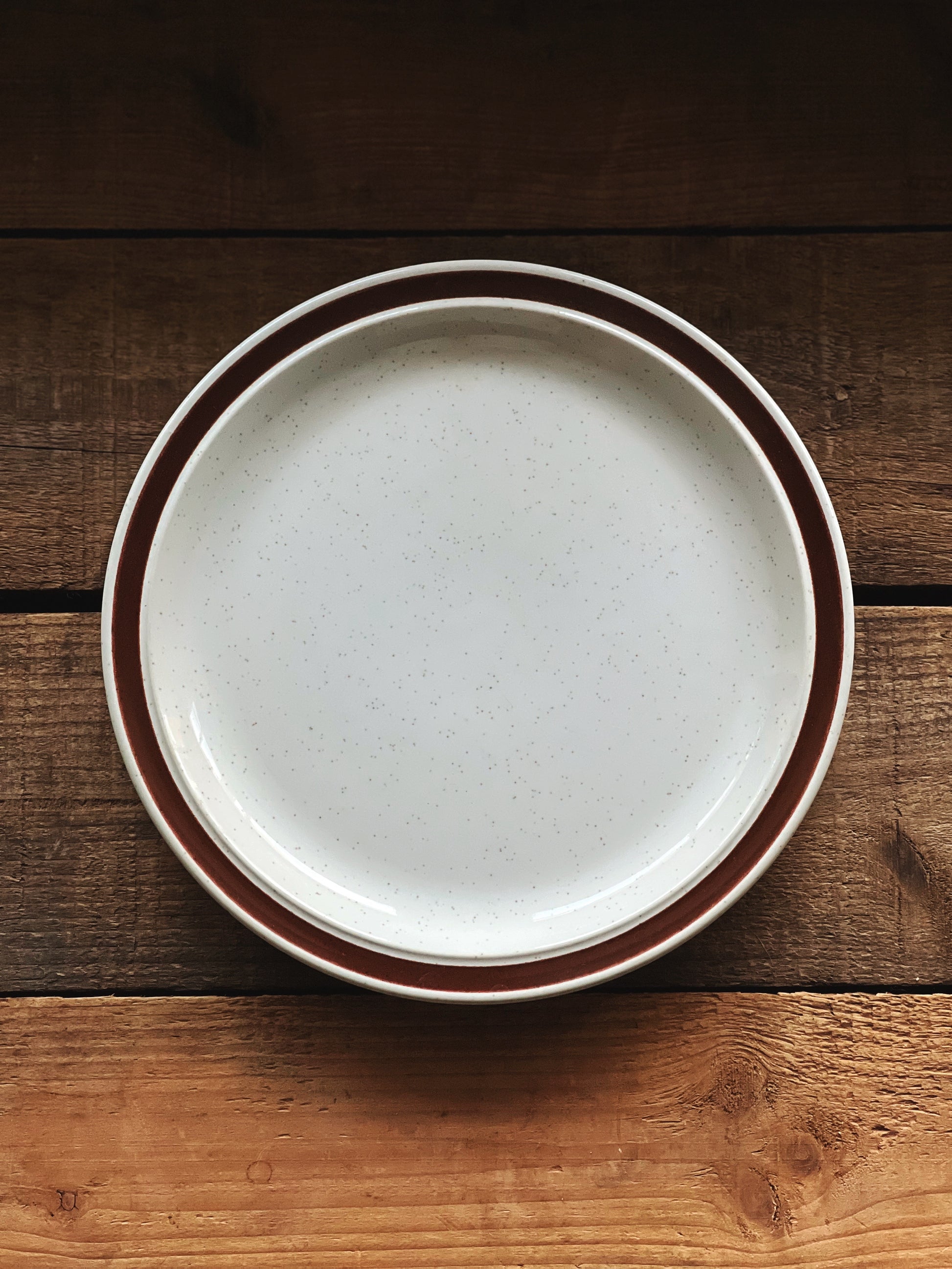 vintage stoneware salad plate with brown rim