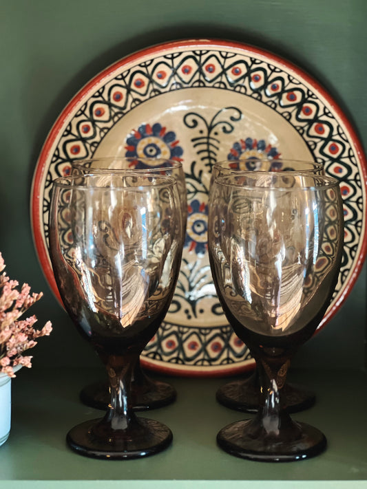 Vintage Brown Glass Wine Glasses