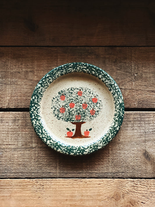 vintage trinket dish with an apple tree design