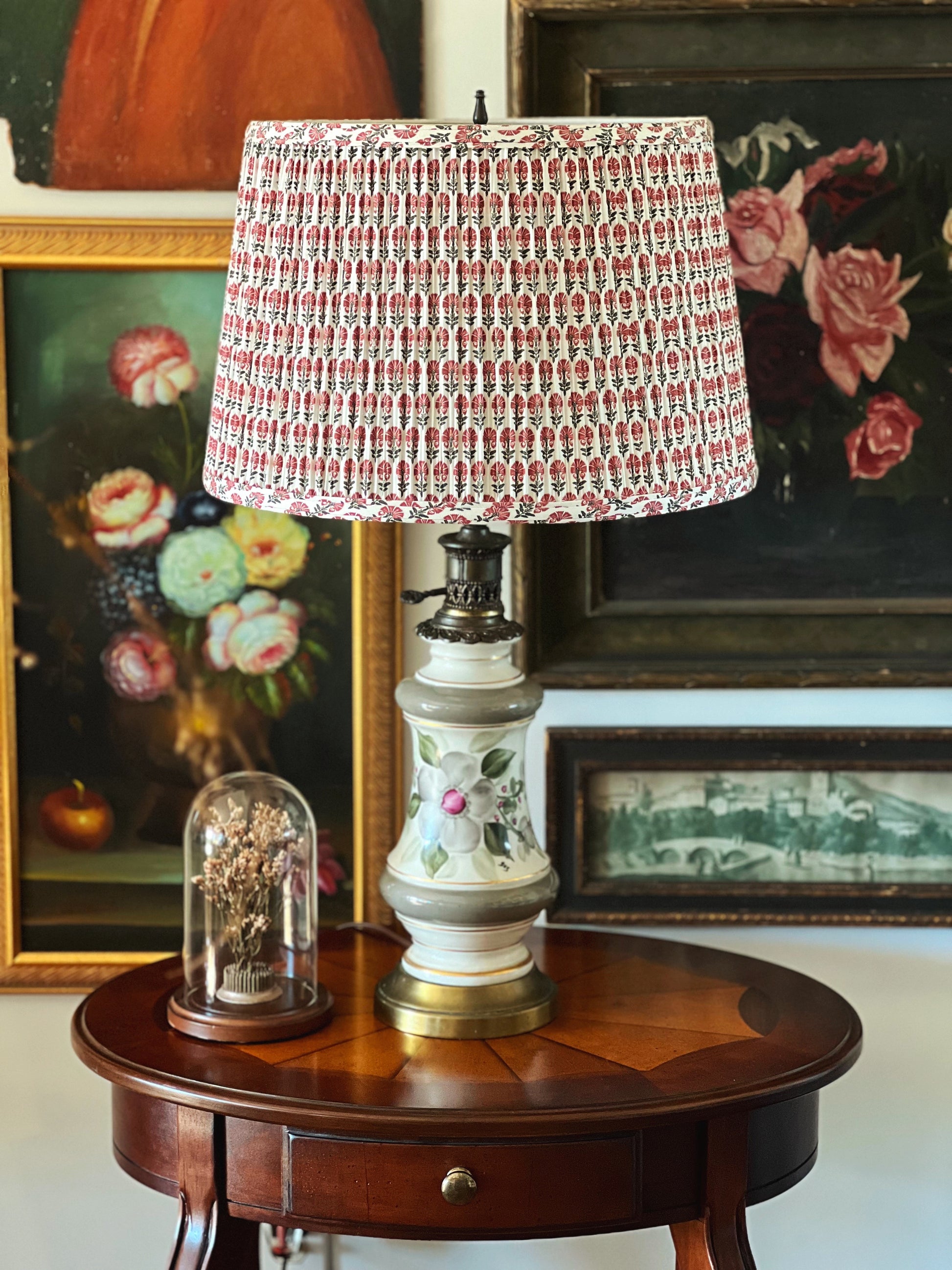 hand painted ceramic lamp with brass accents