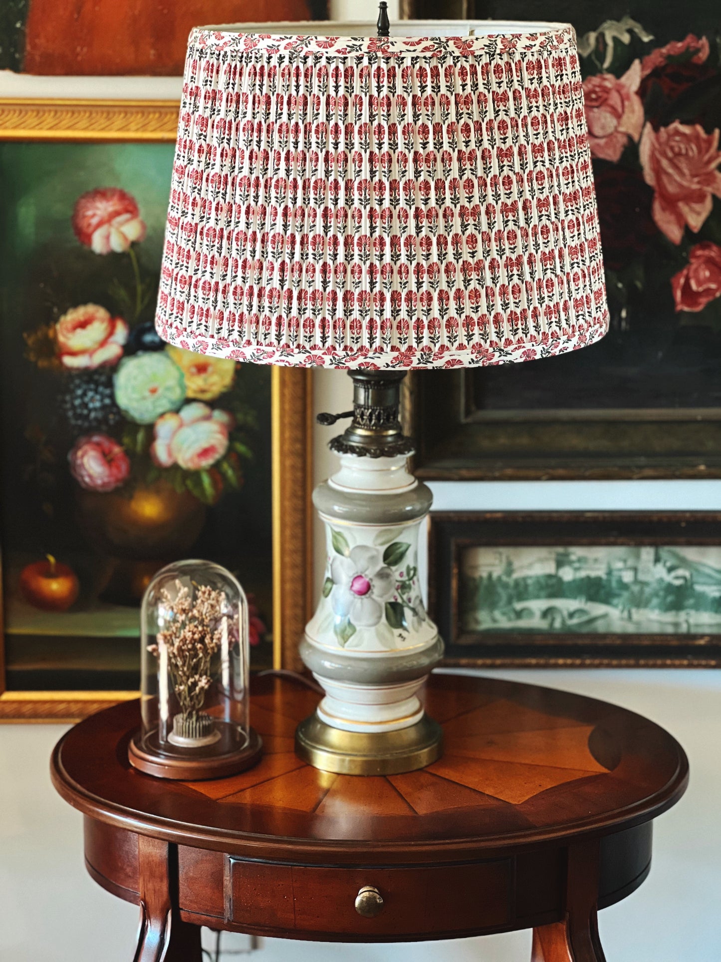 Vintage Hand Painted Ceramic & Brass Table Lamp