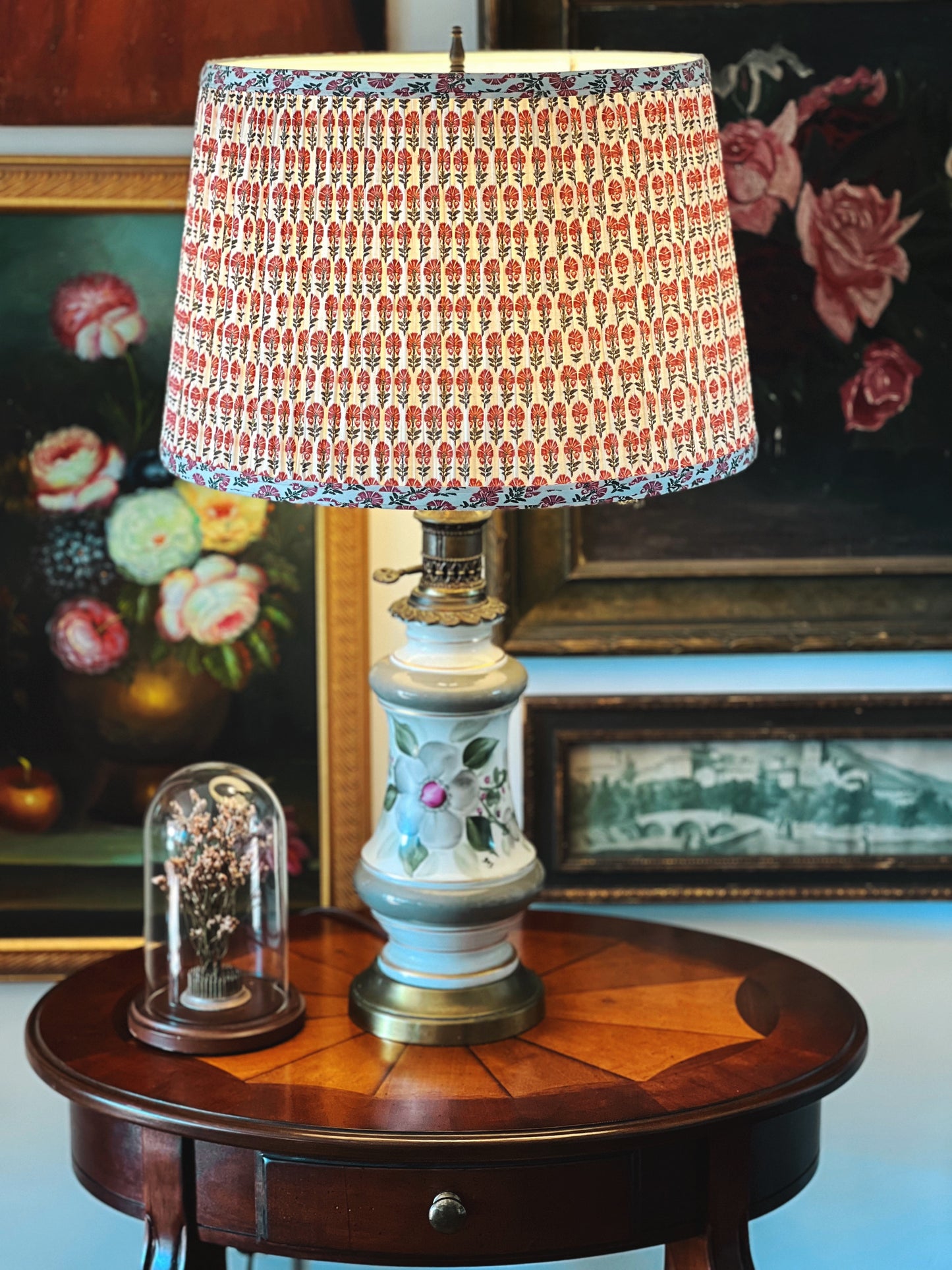 Vintage Hand Painted Ceramic & Brass Table Lamp