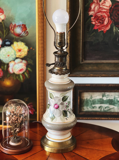 Vintage Hand Painted Ceramic & Brass Table Lamp 