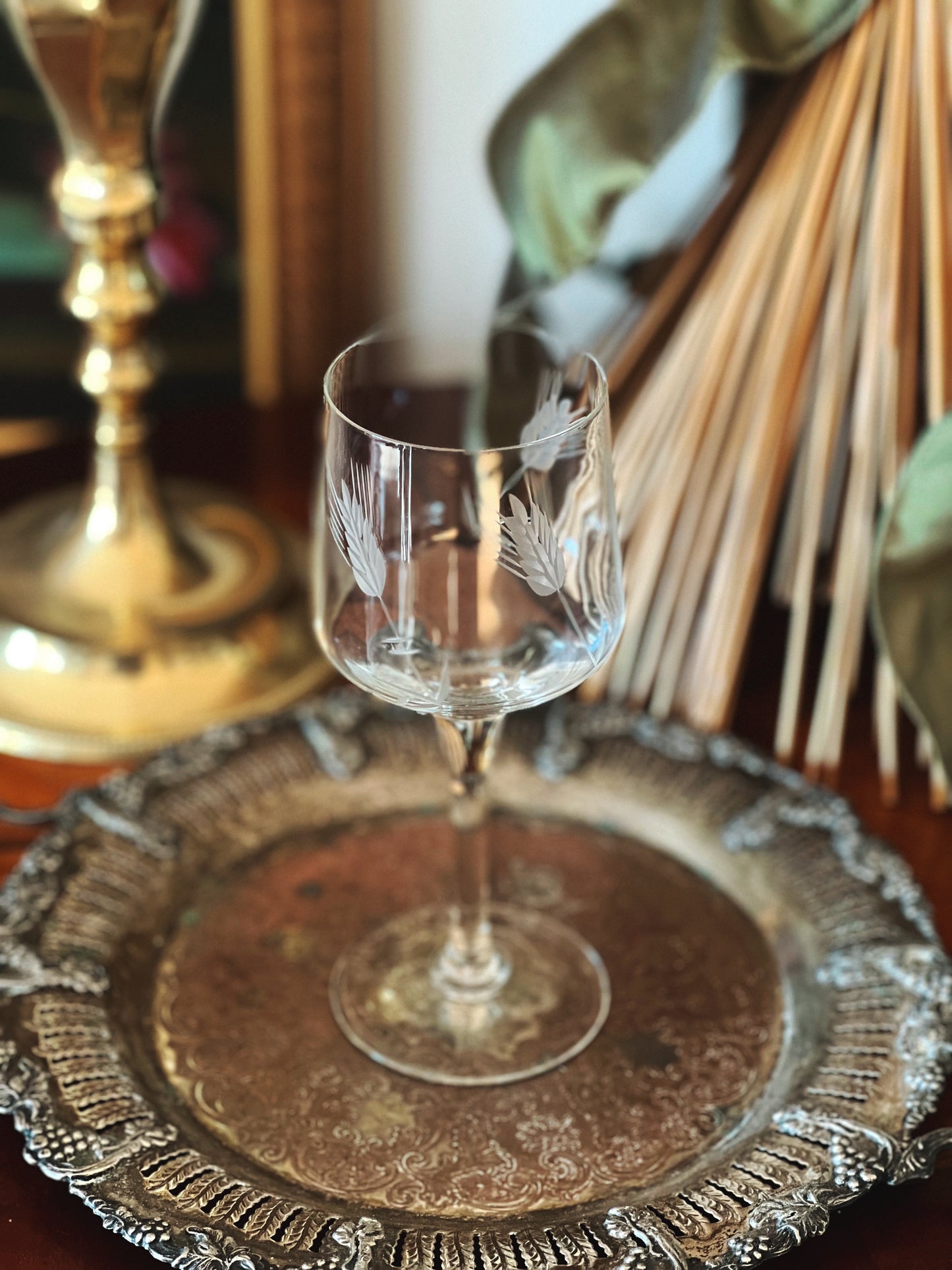 Set of 4 Etched Vintage Wine Glasses