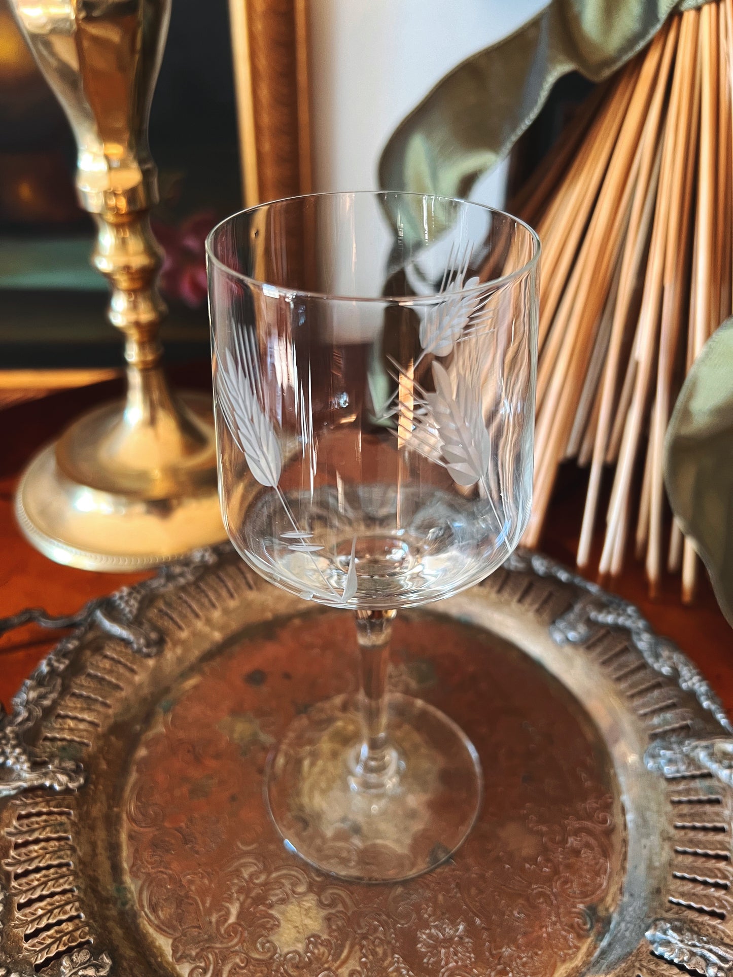 Set of 4 Etched Vintage Wine Glasses