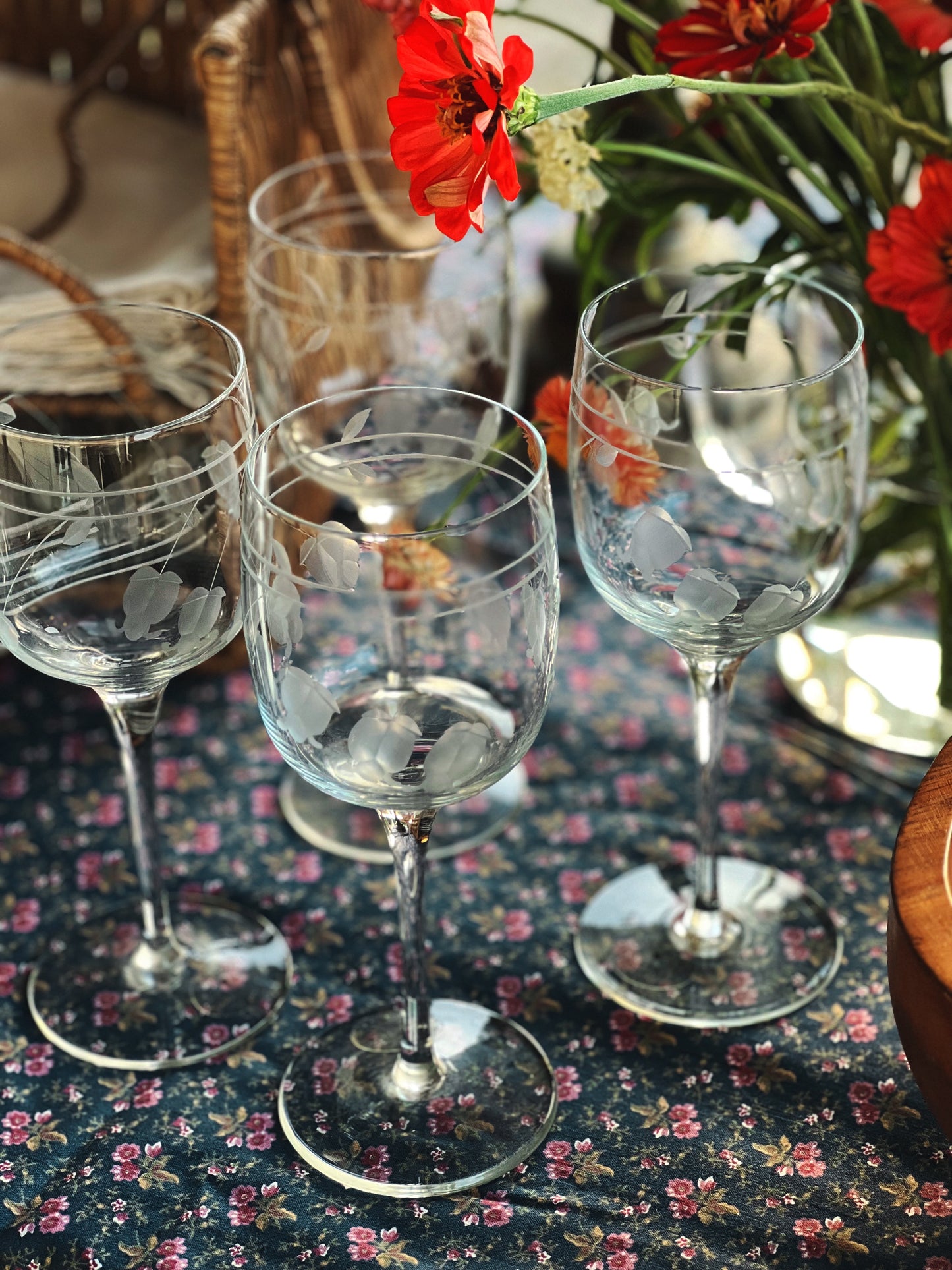 Set of 4 Vintage Toscany Handblown Romanian Crystal Wine Glasses