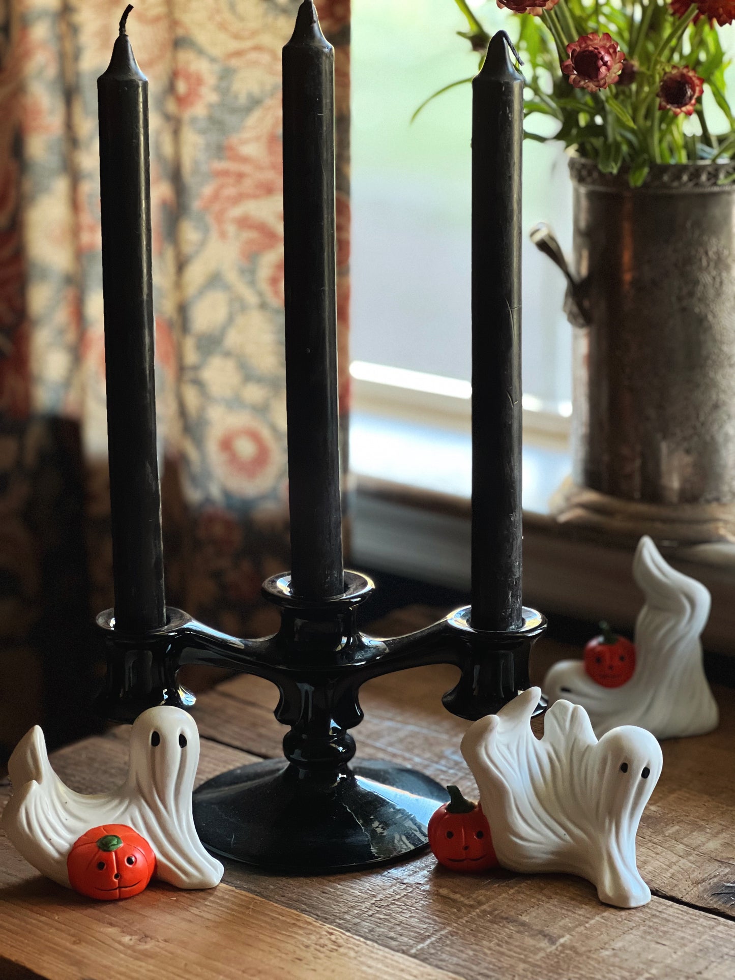 Vintage Black Milk Glass Candelabra