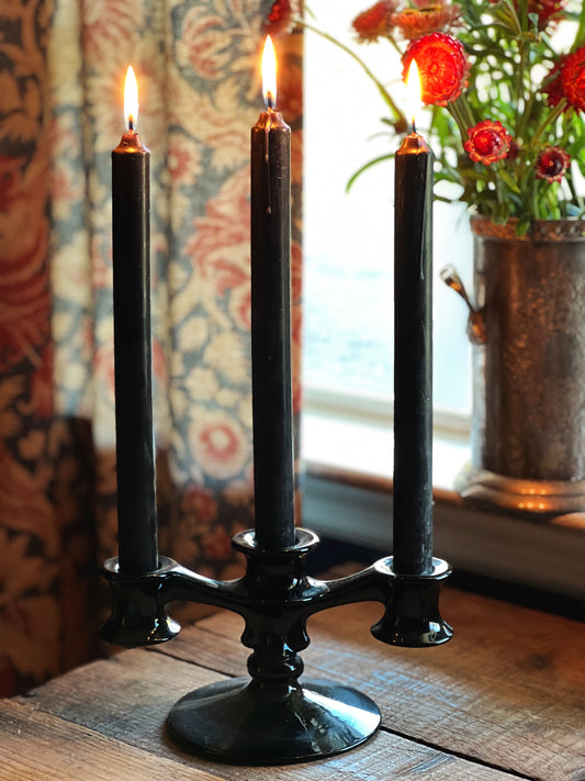 black glass candelabra