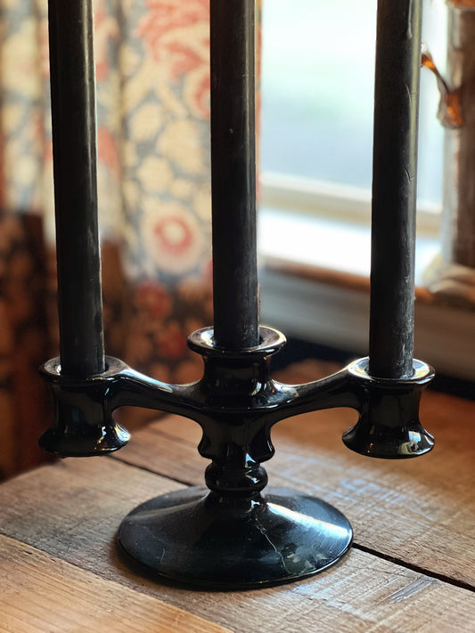 Vintage Black Milk Glass Candelabra