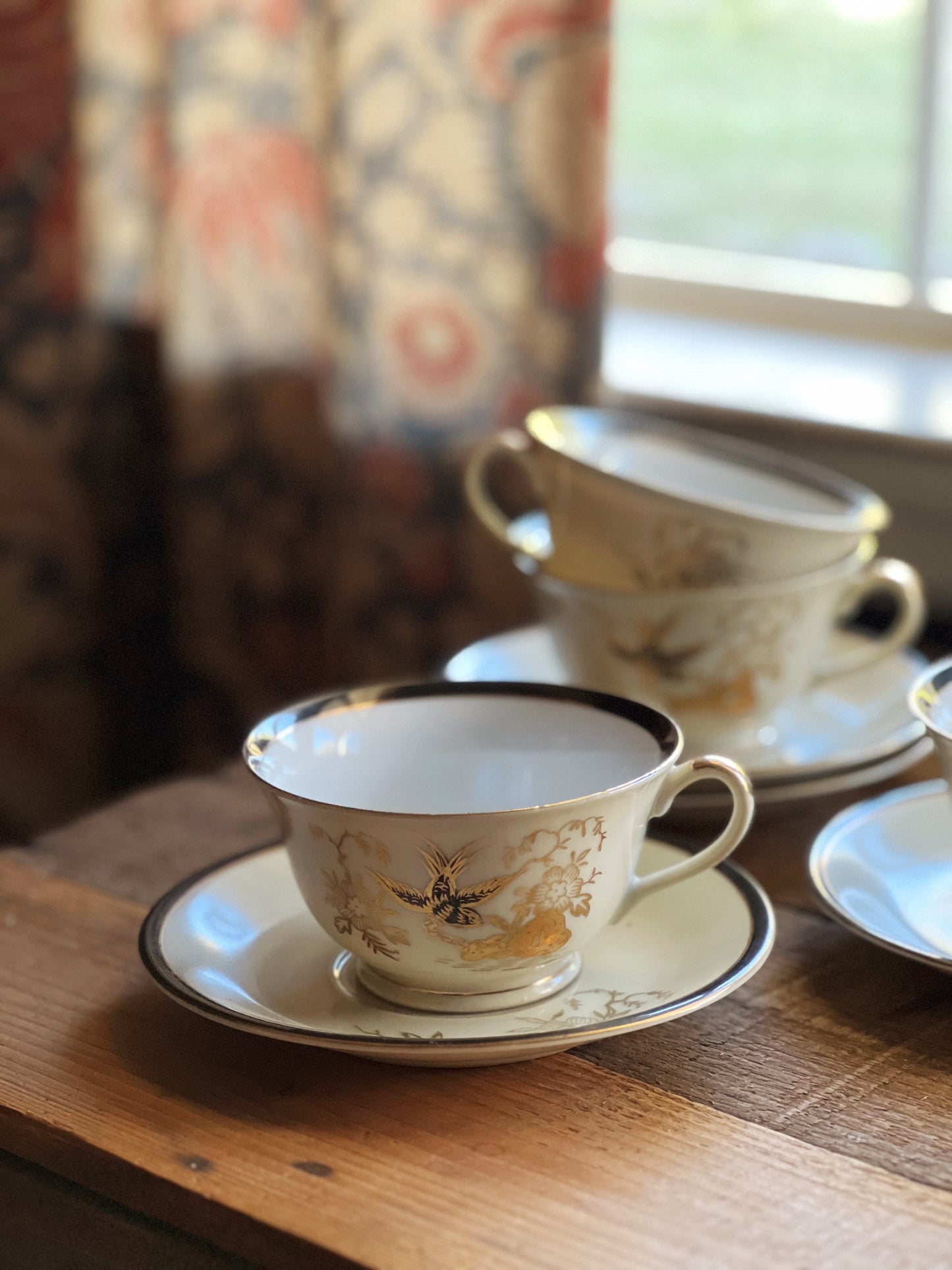 Vintage Chikaramachi Japan Hand Painted Teacup & Saucer Set