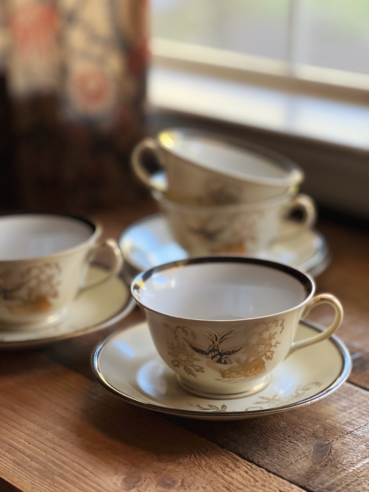 Vintage Chikaramachi Japan Hand Painted Teacup & Saucer Set