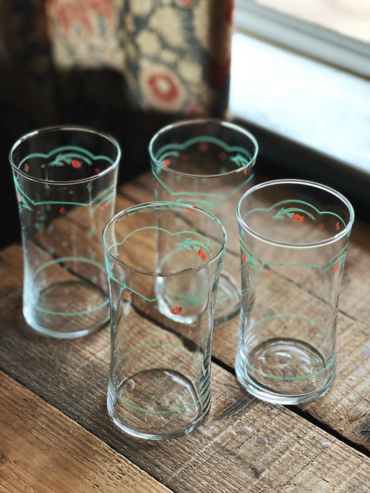 Rare Set of 4 Vintage Corelle Calico Rose Concave Tumblers