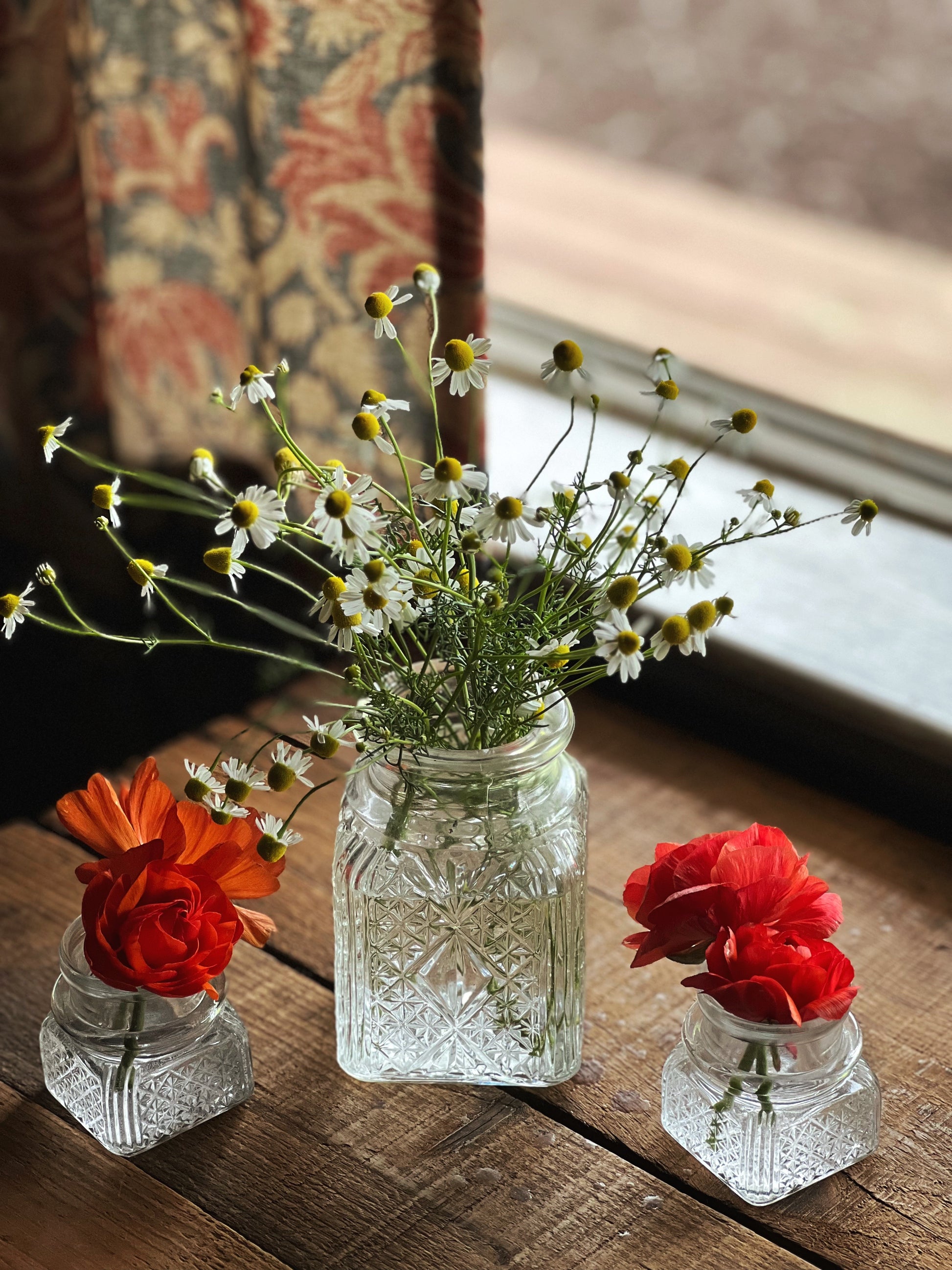 set of 3 vintage jars with a quilted glass design