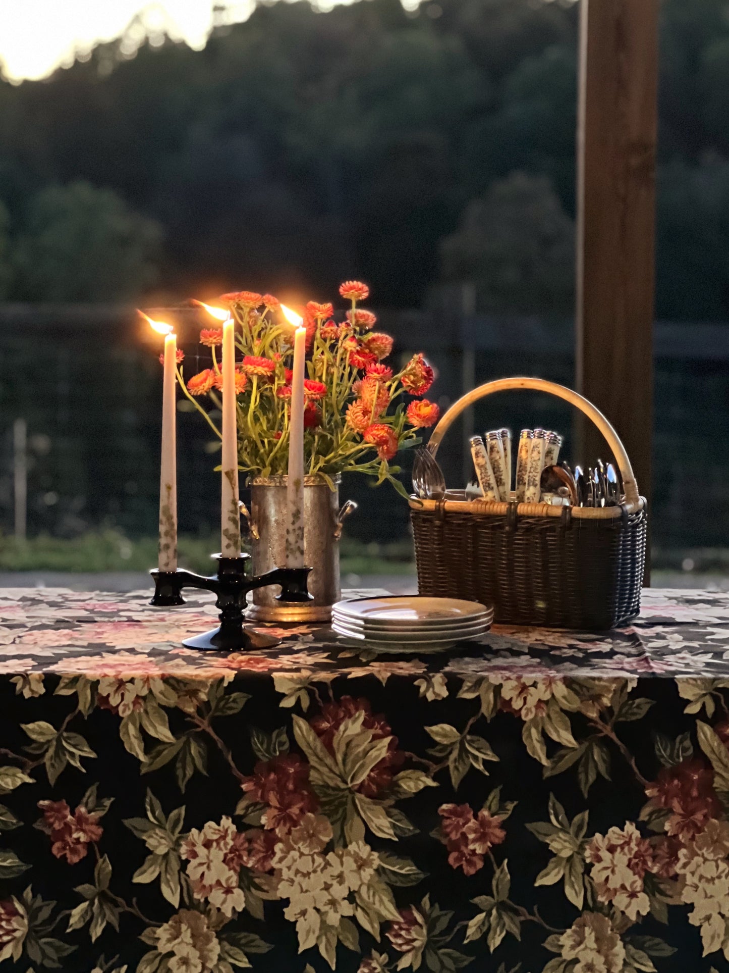 vintage black floral tablecloth