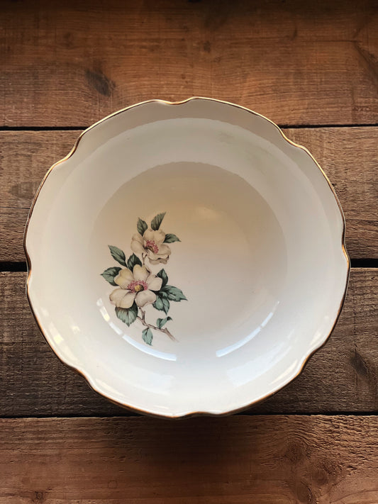 Vintage Dogwood Pattern Scalloped Edge Round Serving Bowl