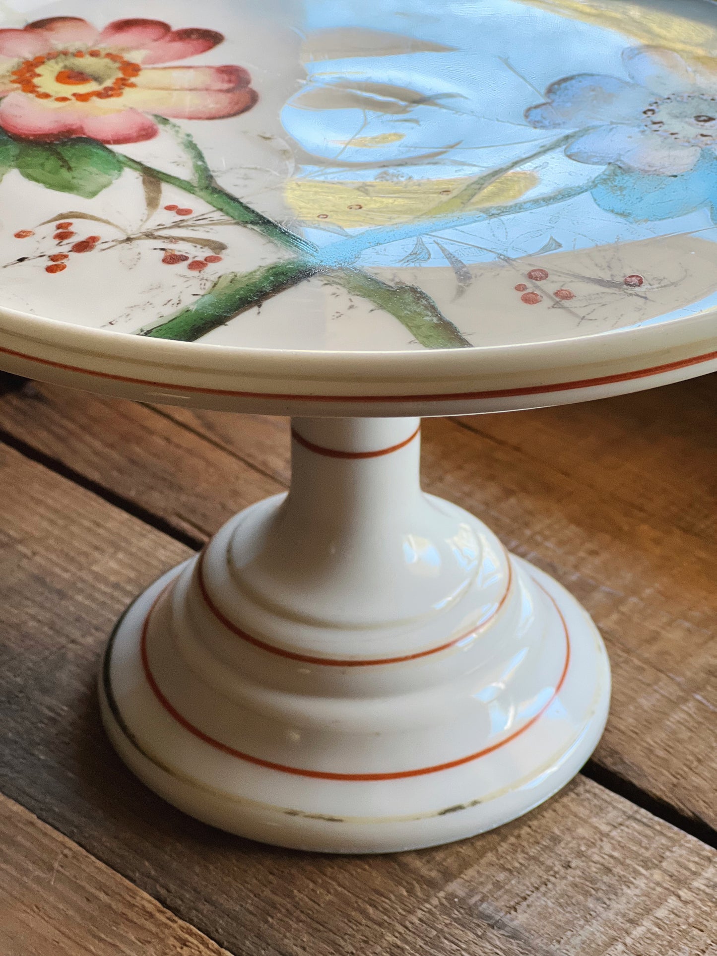 Vintage Hand Painted Milk Glass Cake Stand