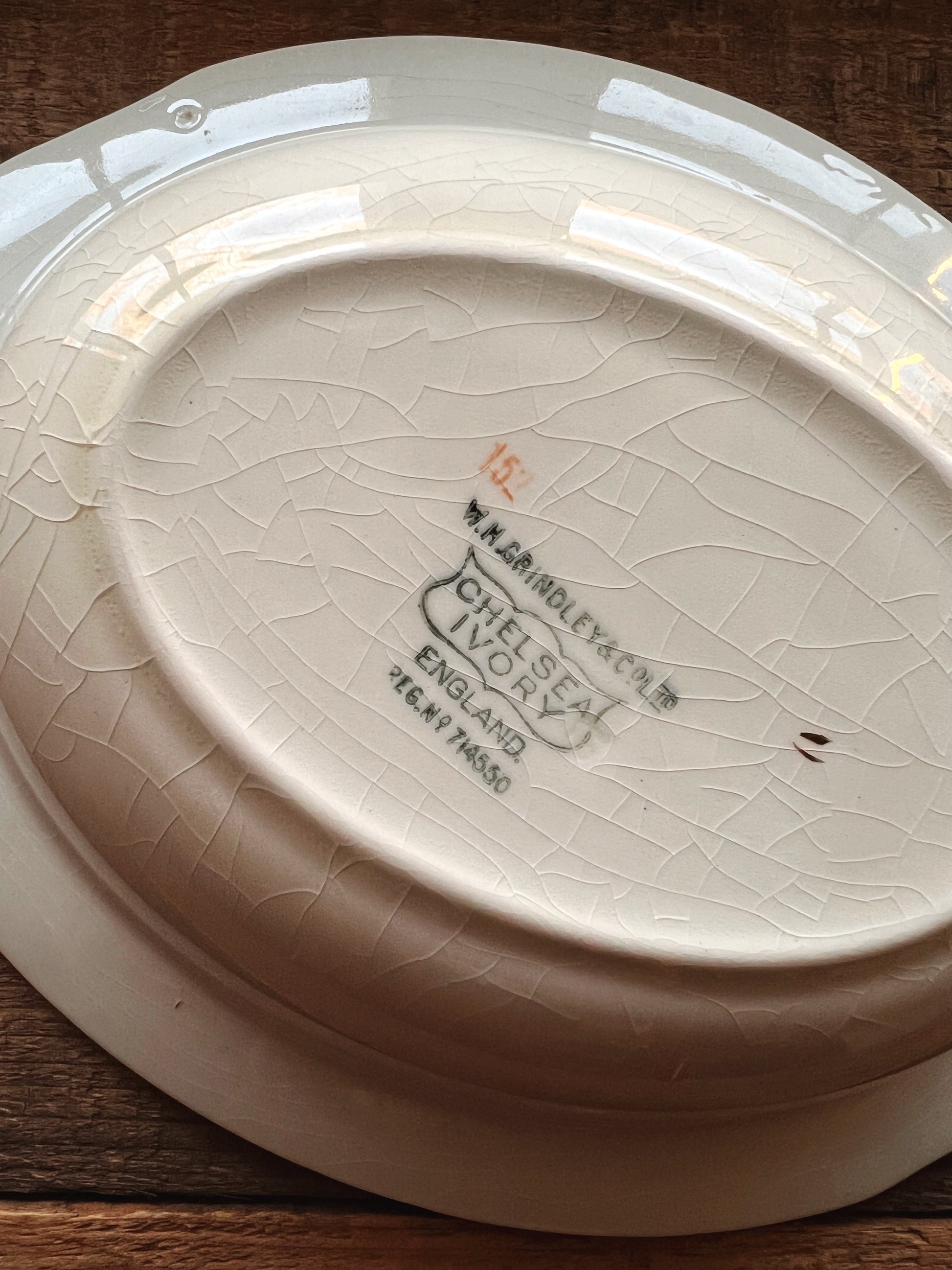 Rare Antique WH Grindley Chelsea Ivory Torbay Small Oval Vegetable Bowl