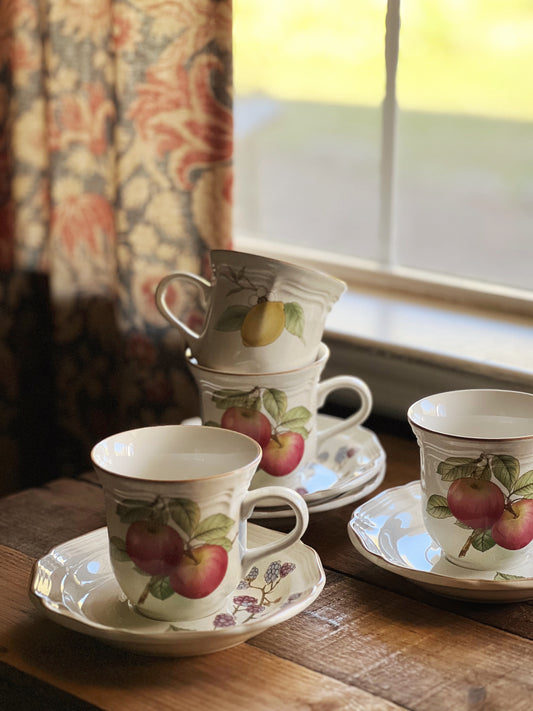 vintage fruit pattern teacup & saucer set