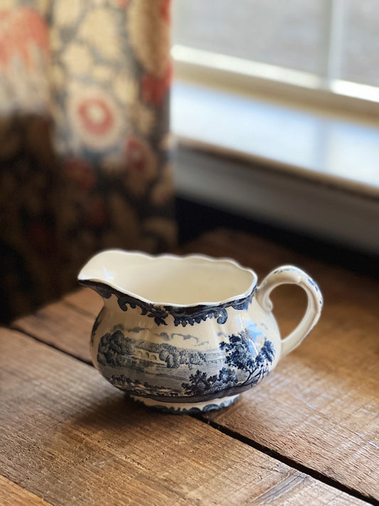 vintage blue transferware creamer