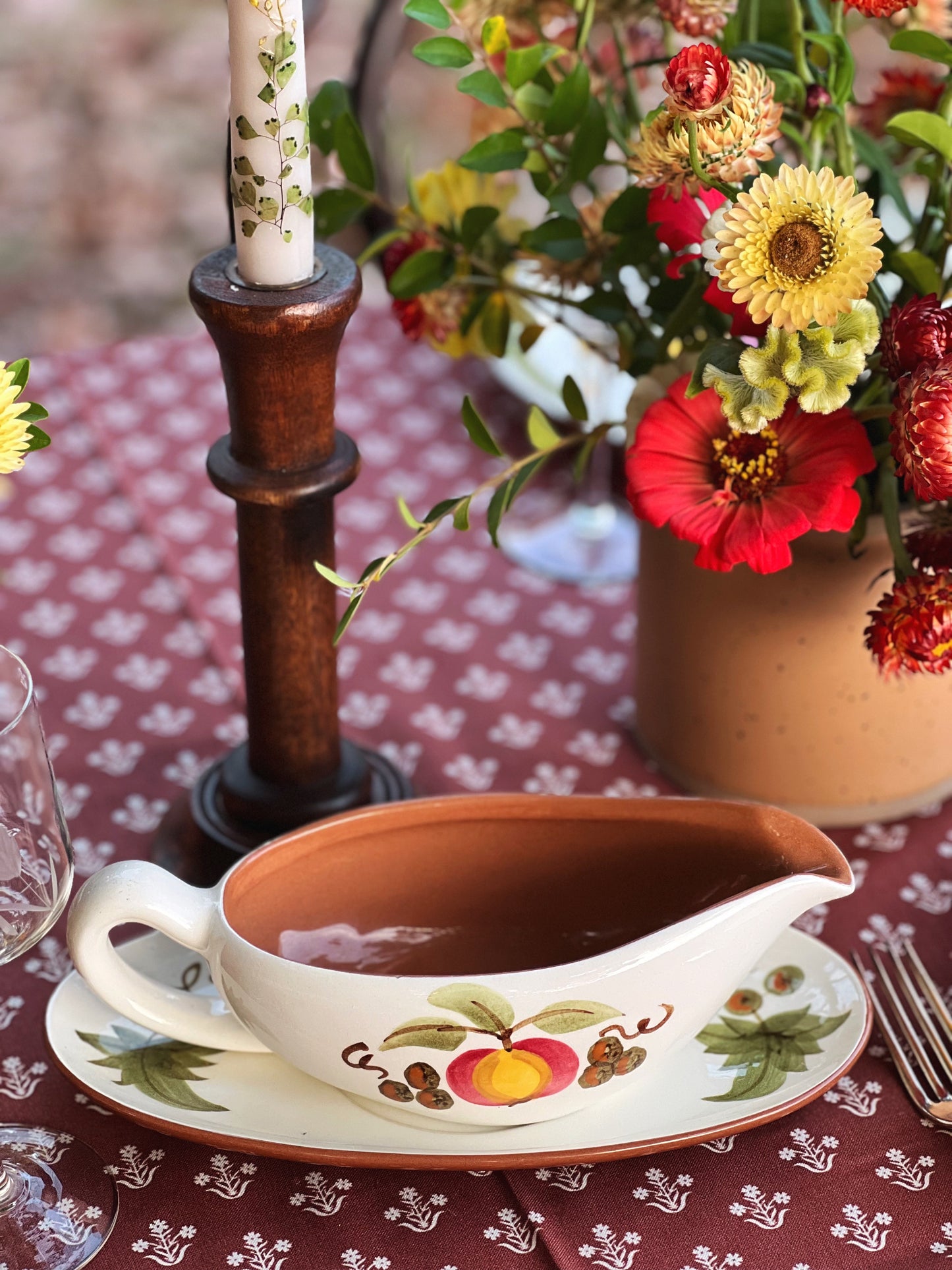 Vintage Stangl Apple Delight Gravy Boat with Under Plate