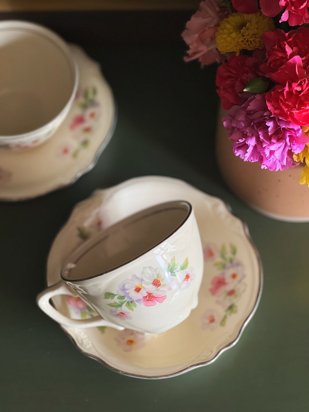 Vintage Homer Laughlin Virginia Rose Fluffy Rose Teacup and Saucer Set