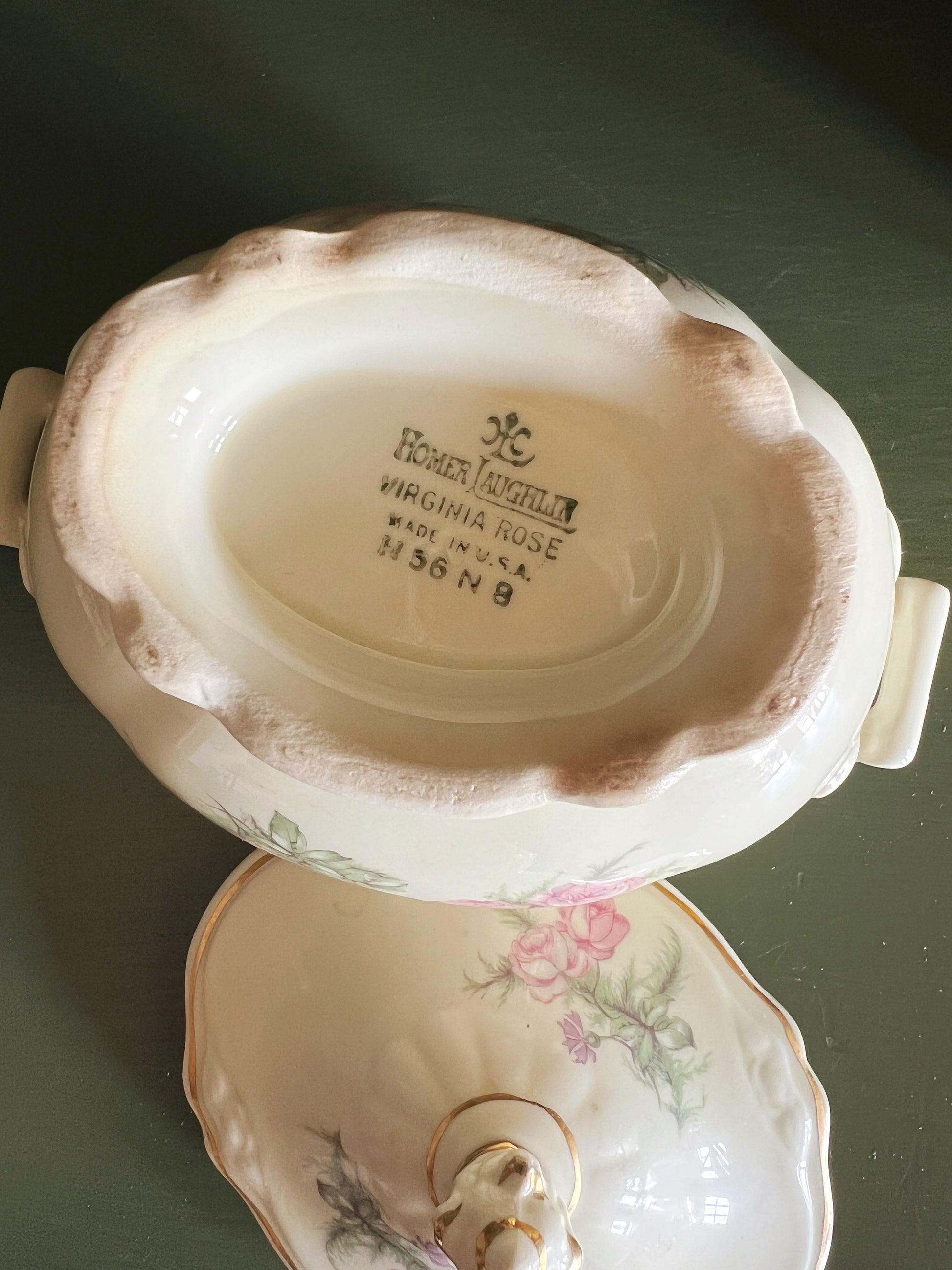 Vintage Homer Laughlin Virginia Rose Floral Covered Sugar Bowl