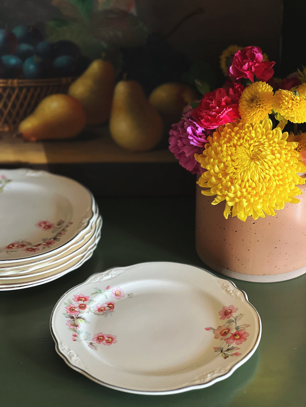 multi color floral dessert plate