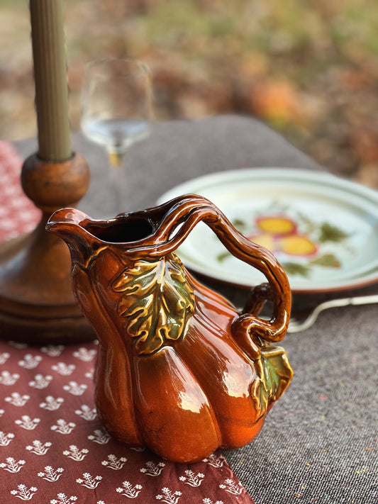 Vintage Hand Painted Gourd Pitcher