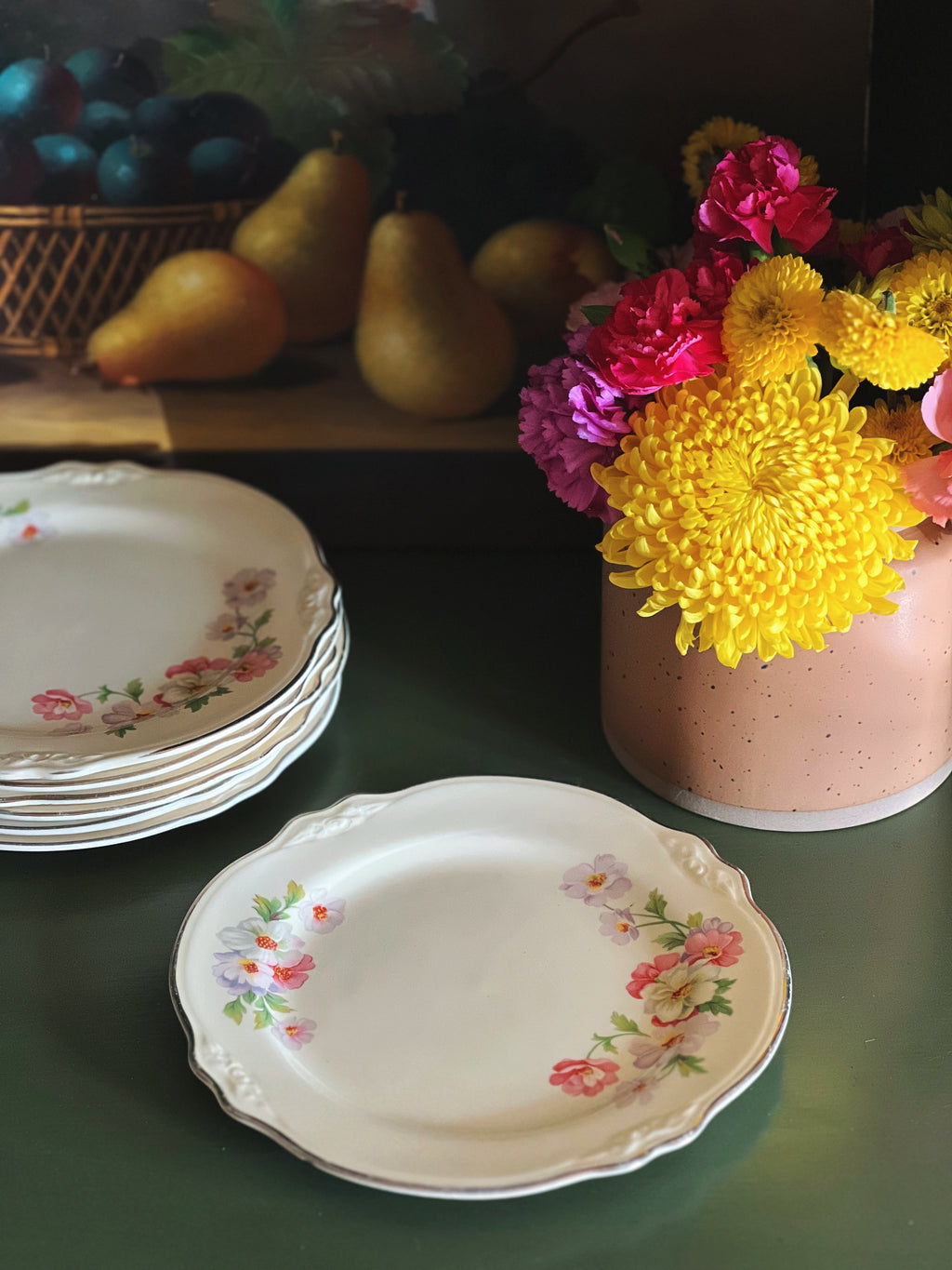 multicolor floral dessert plate