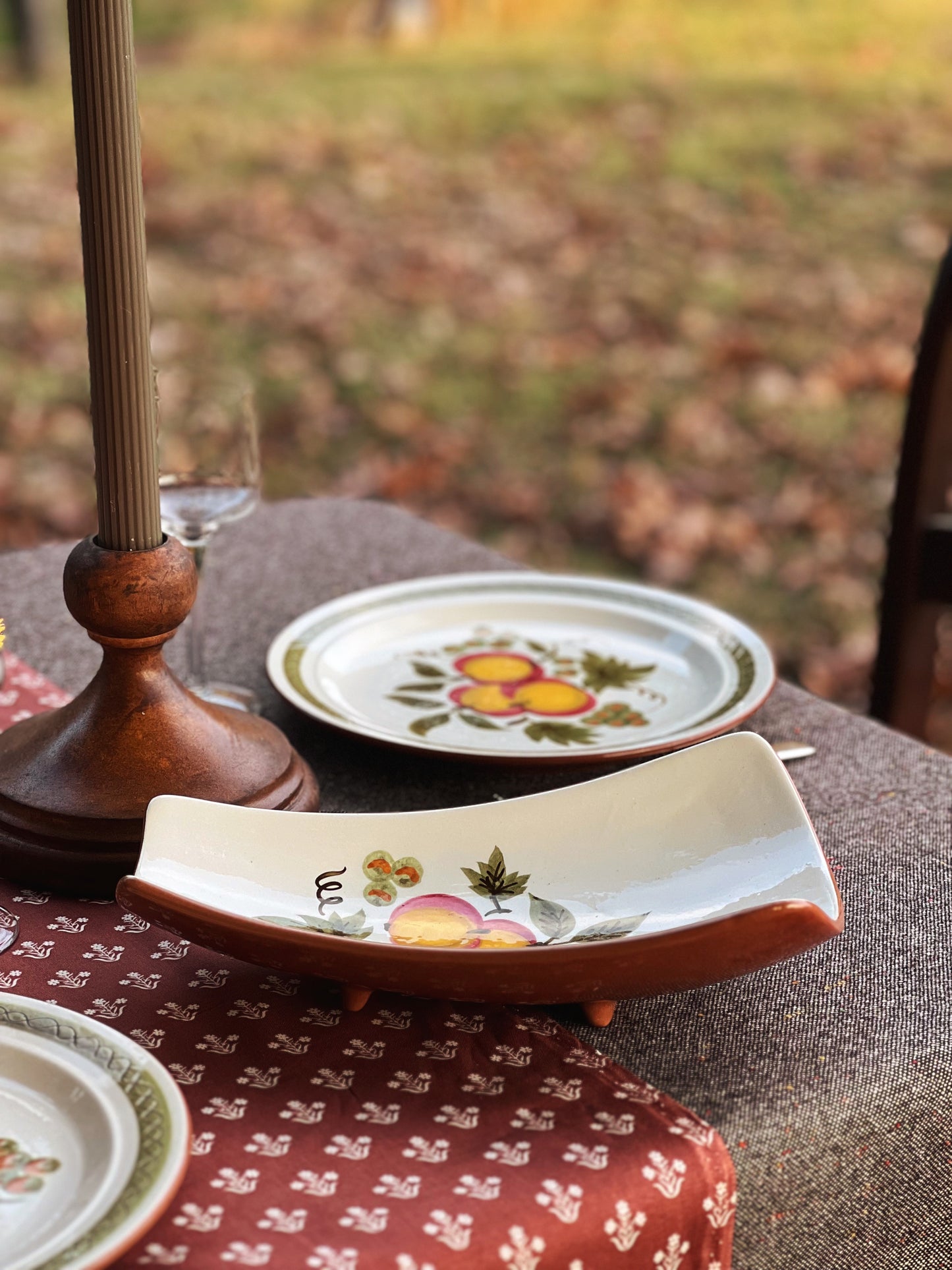 Vintage Stangl Apple Delight Footed Relish Platter