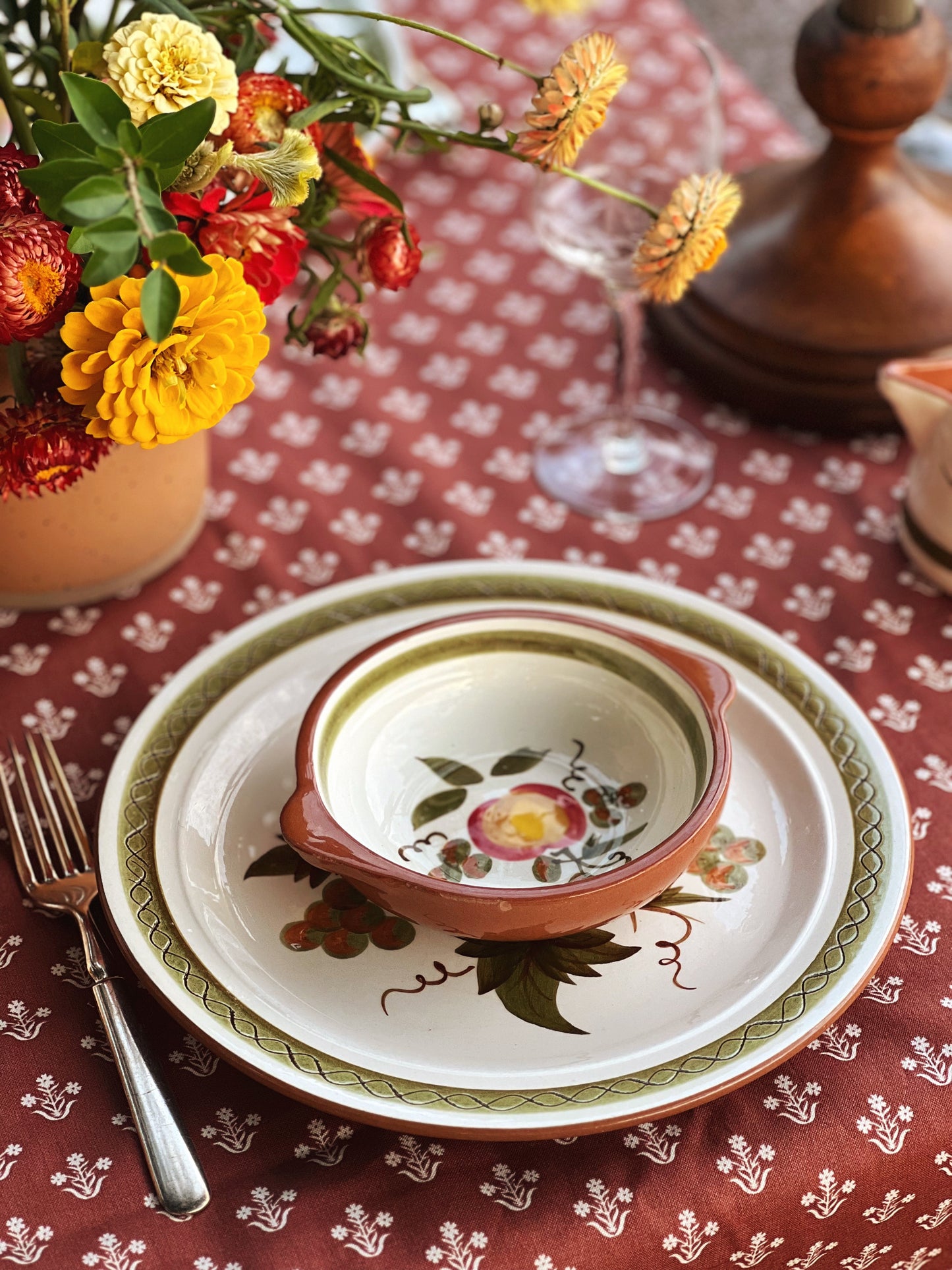 Vintage Stangl Apple Delight Lugged Soup Bowl