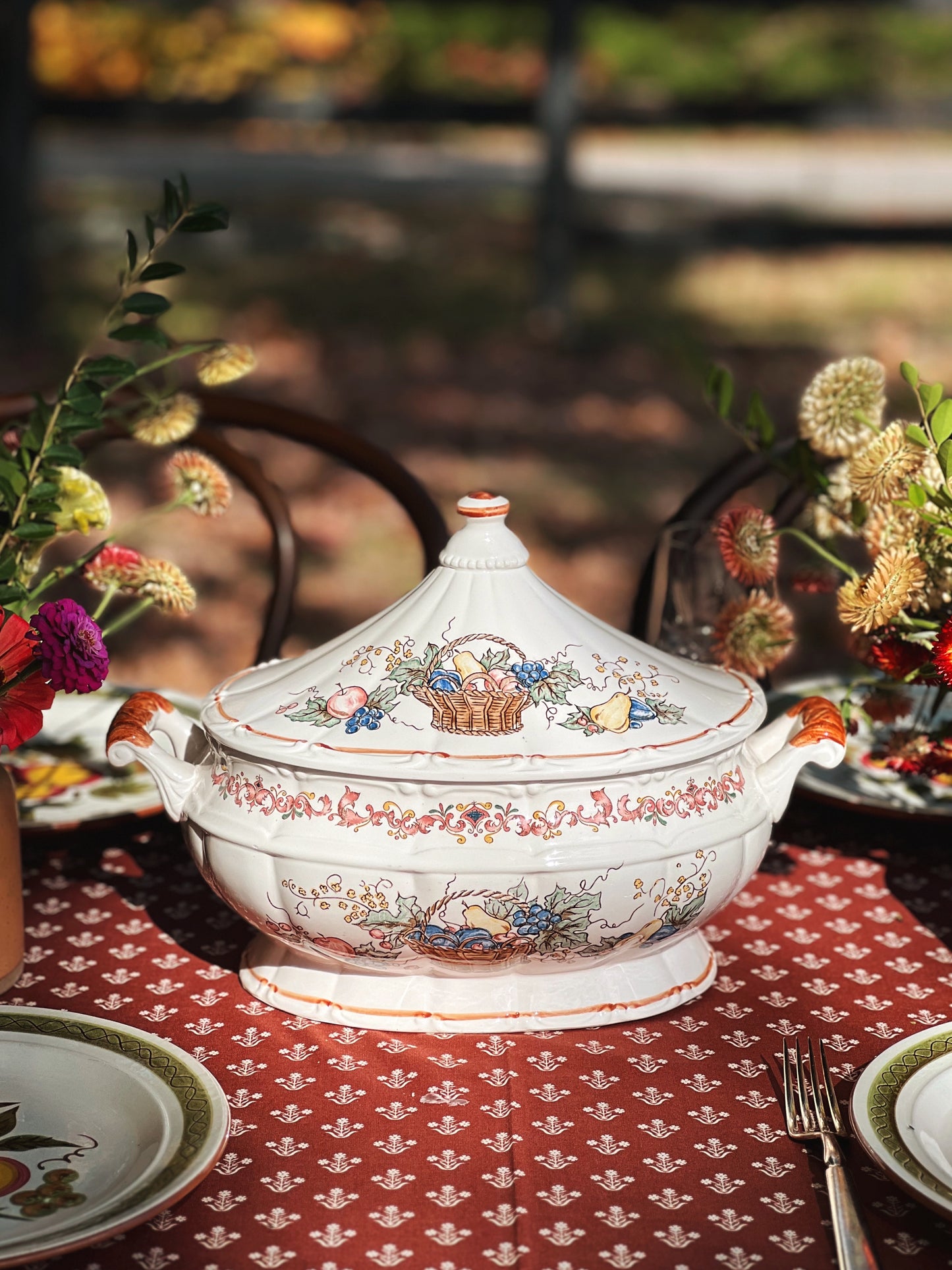 Hand Painted Vintage Harvest Fruit Tureen Japan