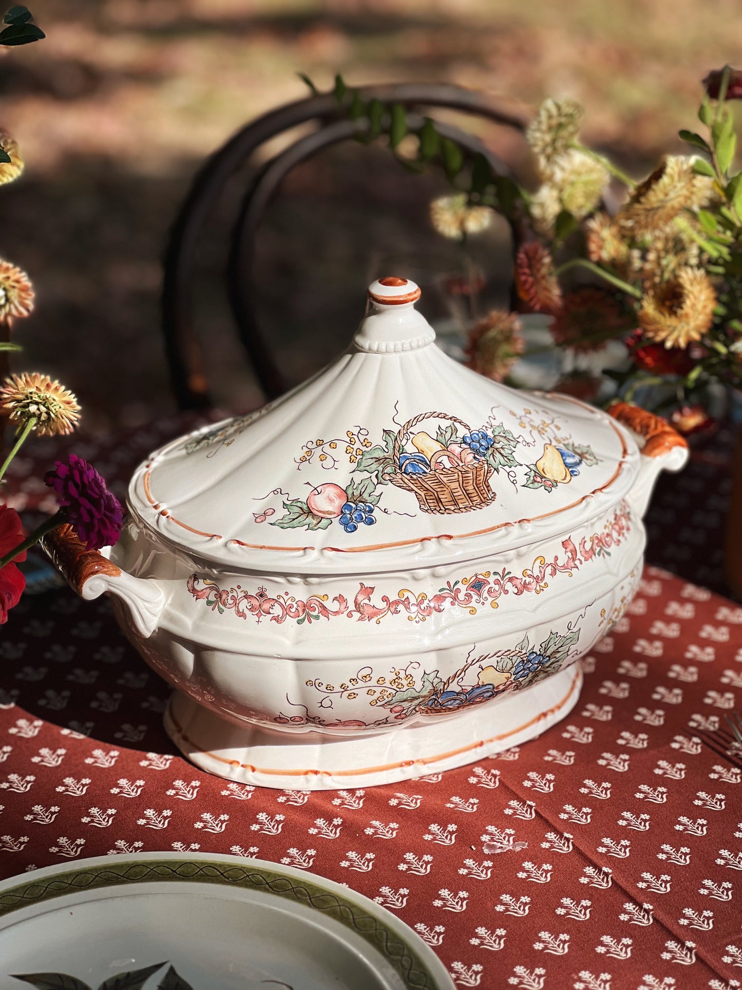 Hand Painted Vintage Harvest Fruit Tureen Japan