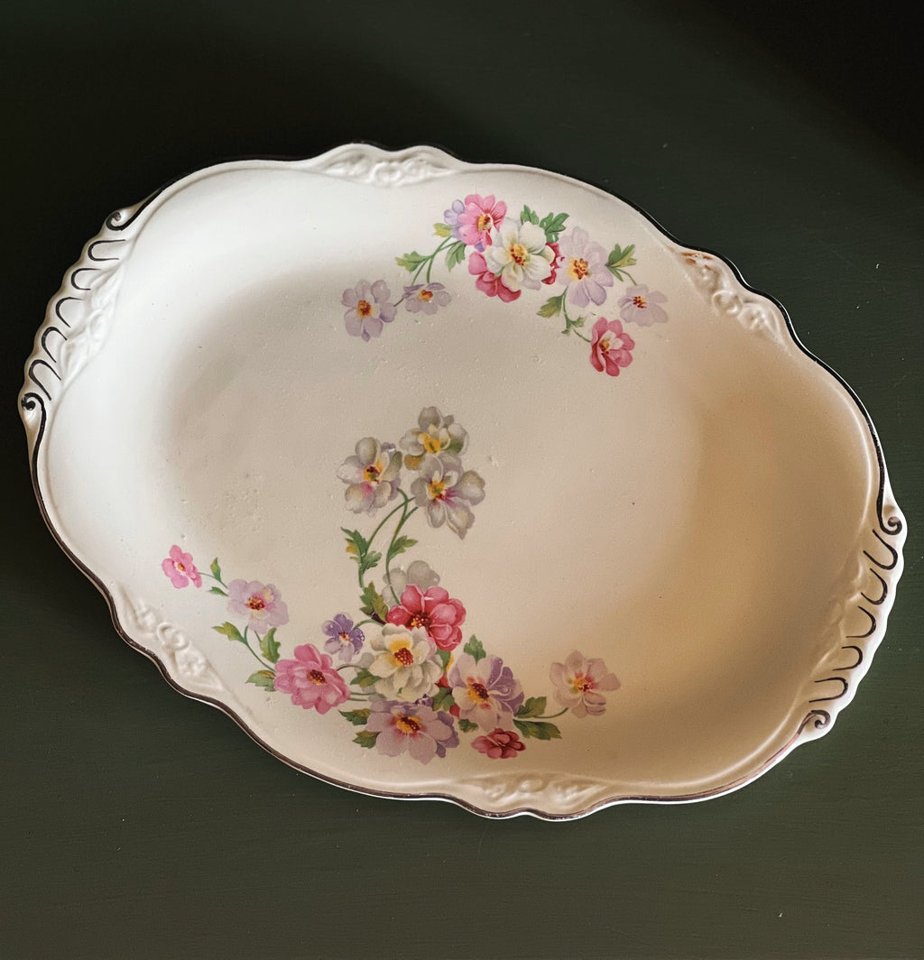 Vintage Homer Laughlin Virginia Rose Fluffy Rose Small Oval Platter