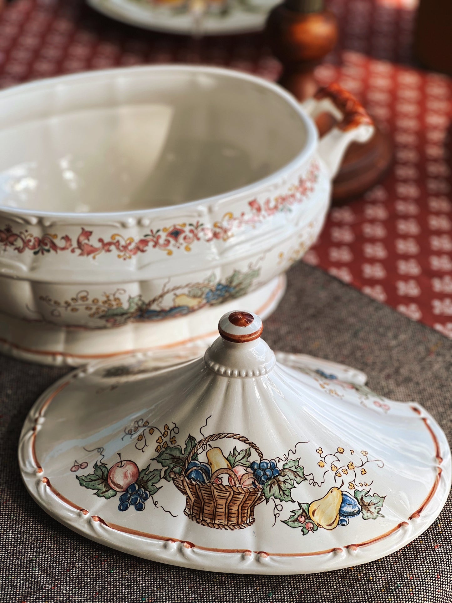 Hand Painted Vintage Harvest Fruit Tureen Japan