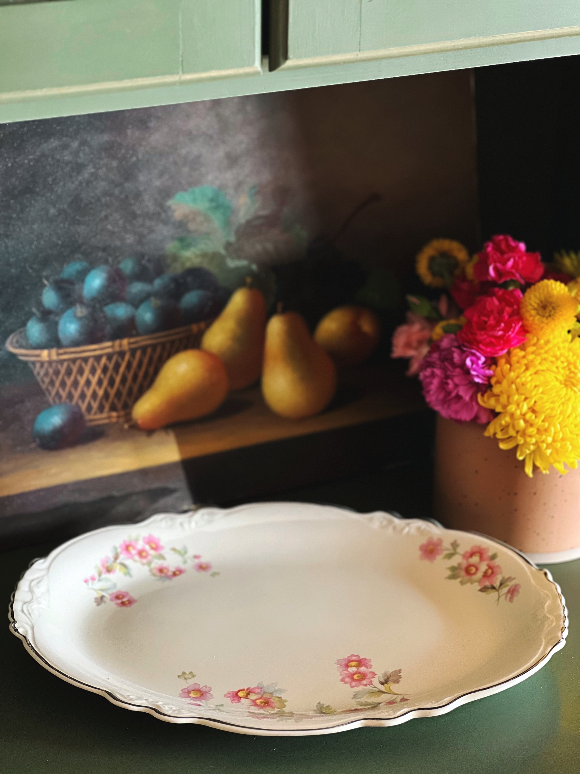 multicolor oval shaped floral platter