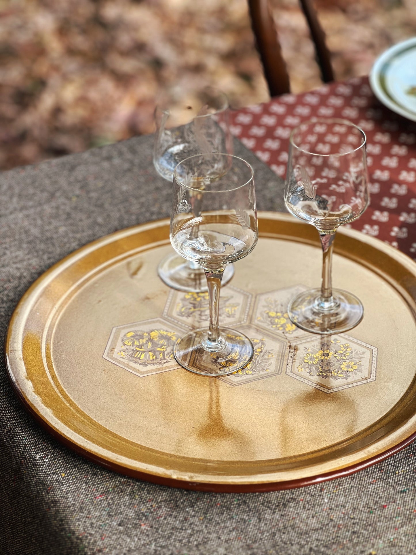 Vintage Round Metal Serving Tray